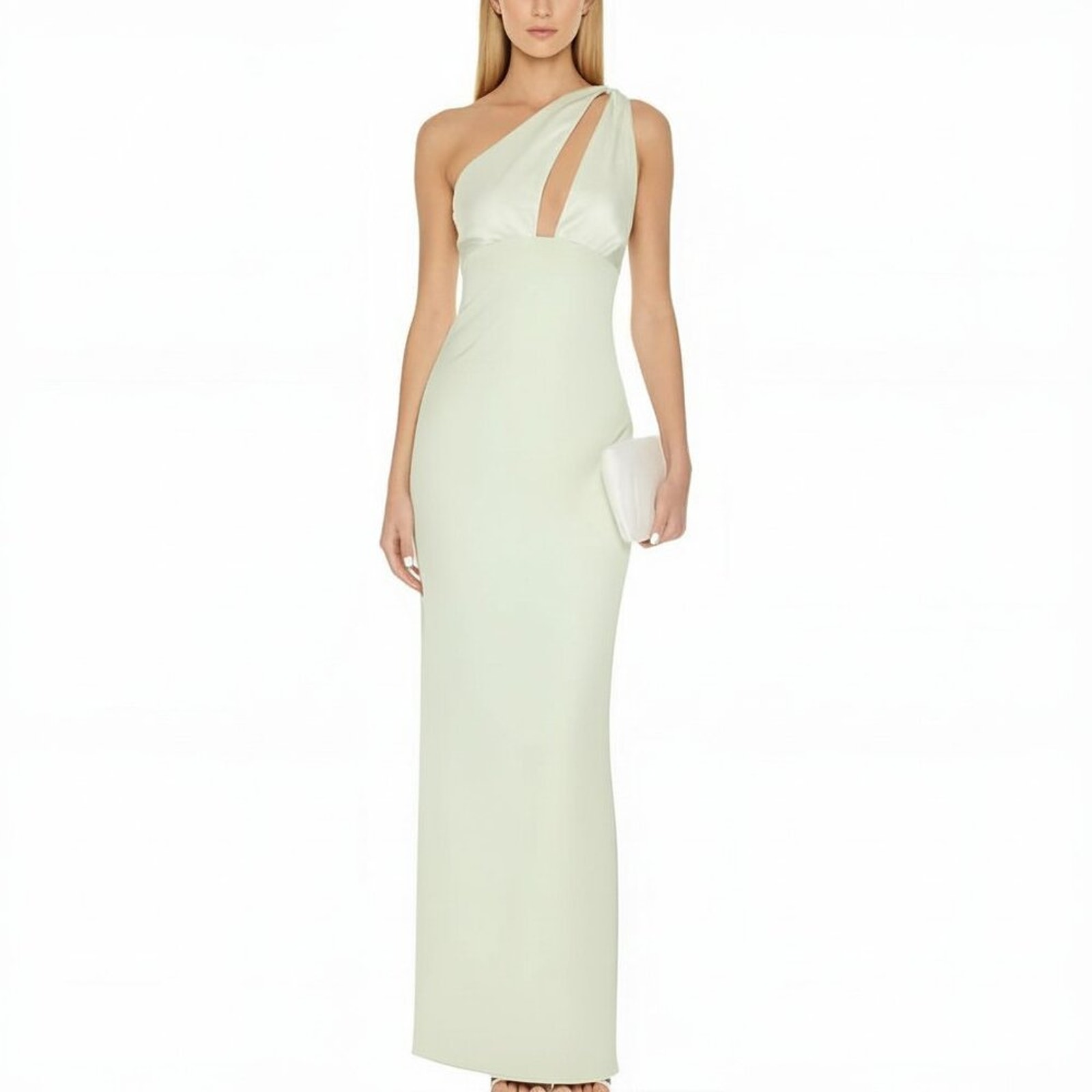 Nwt Lovers + Friends Jolene One-Shoulder Satin Gown Sage Green M Wedding Guest